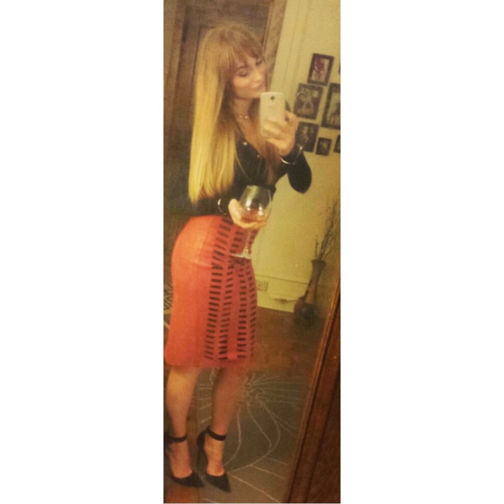 Burnt Orange and Black Patterned Pencil Skirt - Picture 2 of 9